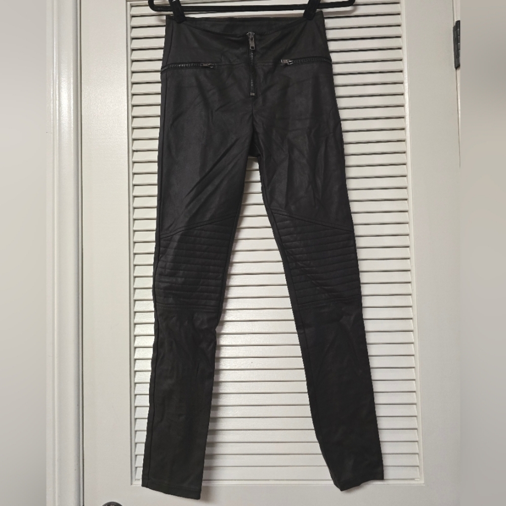 H&M Divided - Blackish Grey Faux Leather Skinny Pants With Pockets & Zippers